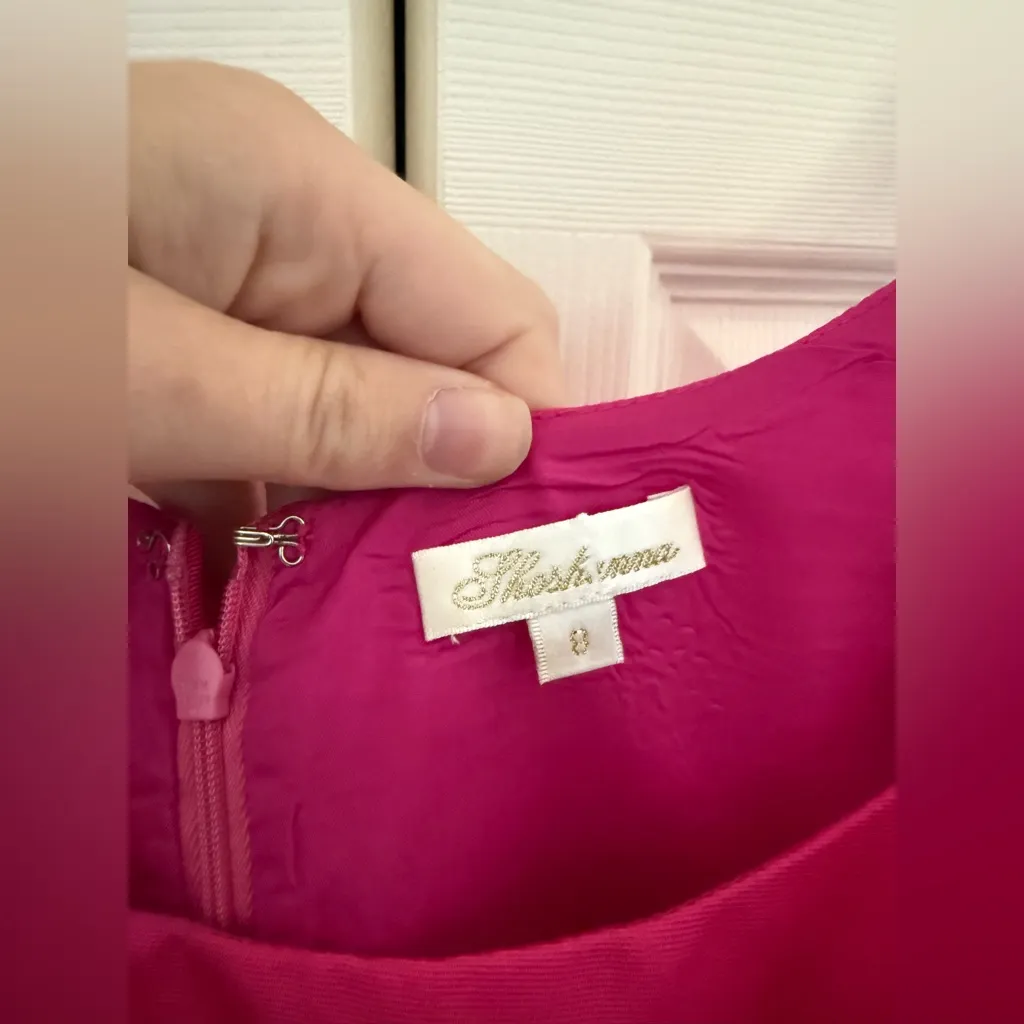 Shoshanna Hot Pink Shiny Fit and Flare Short Cocktail Dress Scoopneck Size 8 - Image 4