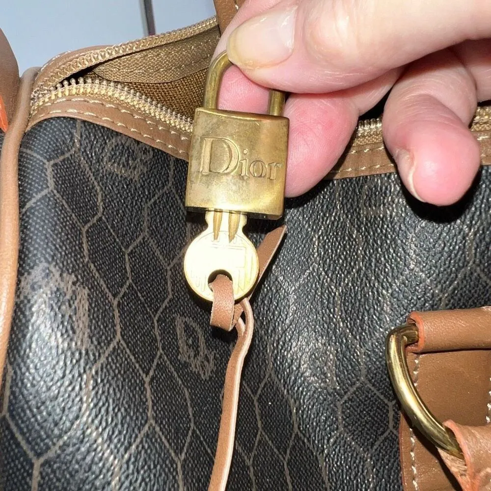 Christian Dior Black Brown Monogram Trotter Honeycomb Boston Duffle Bag With Loc - Image 14