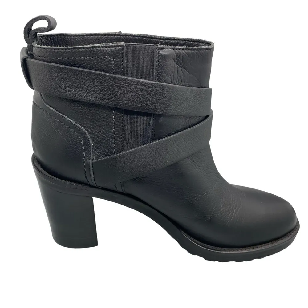 Rebecca Taylor Black Leather Moto Block Heel Ankle‎ Booties Size EU 39 Italy - Image 4