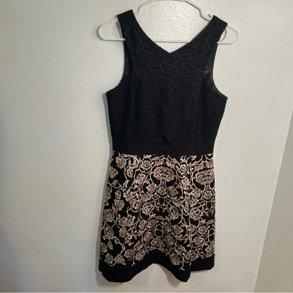 Gianni Bini Jasmine Black and Gold Embroidered Lace A-Line Mini Dress - Image 2