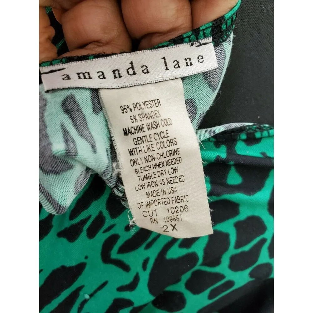 Amanda Lane Women Black/Green Polyester Boat Neck LongSleeve KneeLength Dress 2x - Image 8