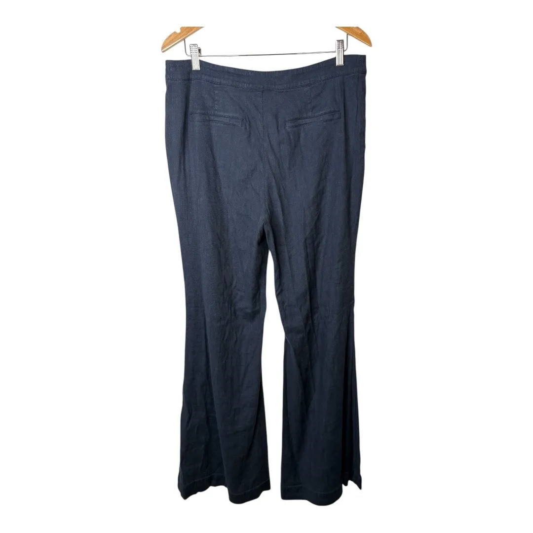 Anthropologie‎ Wide Leg Linen Blend Marin Trousers Women Size 12 Navy Blue NWT - Image 4