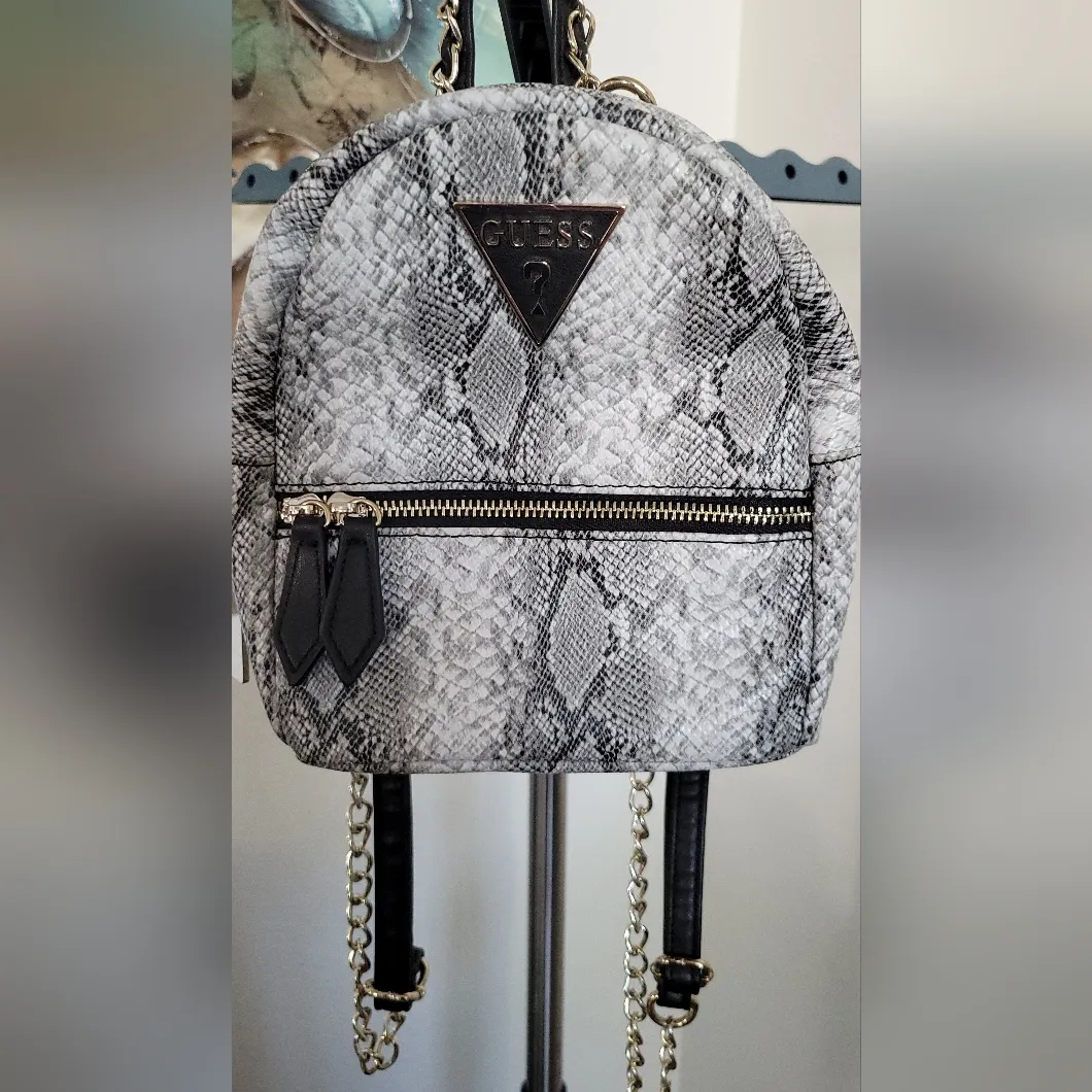 Guess Mini Snakeskin Print Chain Backpack - Image 2