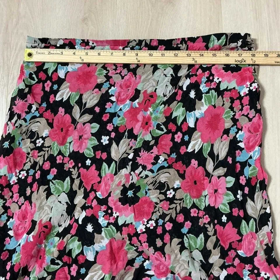 Womens Floral Ruffle Asymmetrical Hem Midi Skirt Fairycore Whimsigoth Size L - Image 4