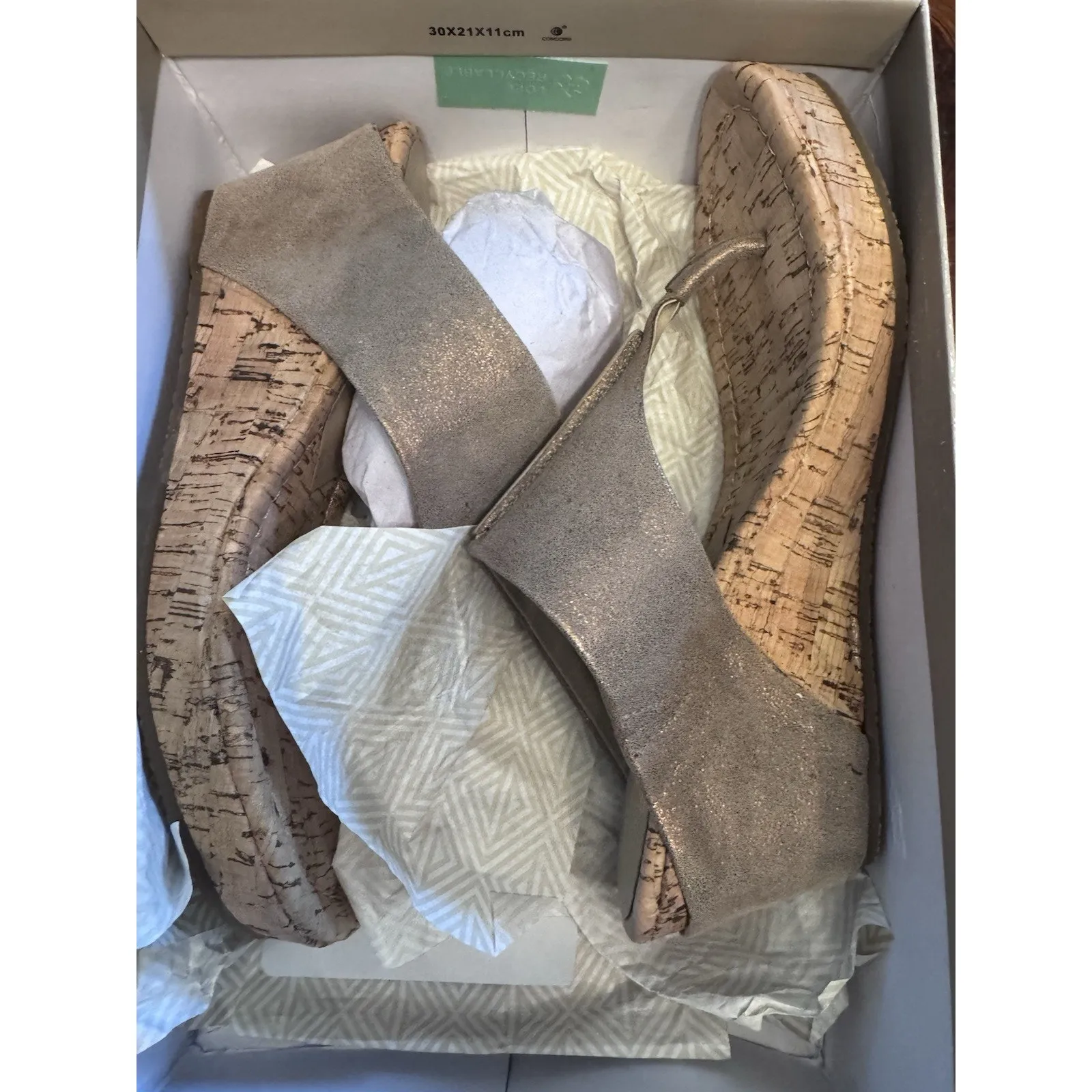Donald Pliner Sandals Sz 8.5 Gil Wedges Shoes Cork Leather Metallic NIB NEW - Image 2