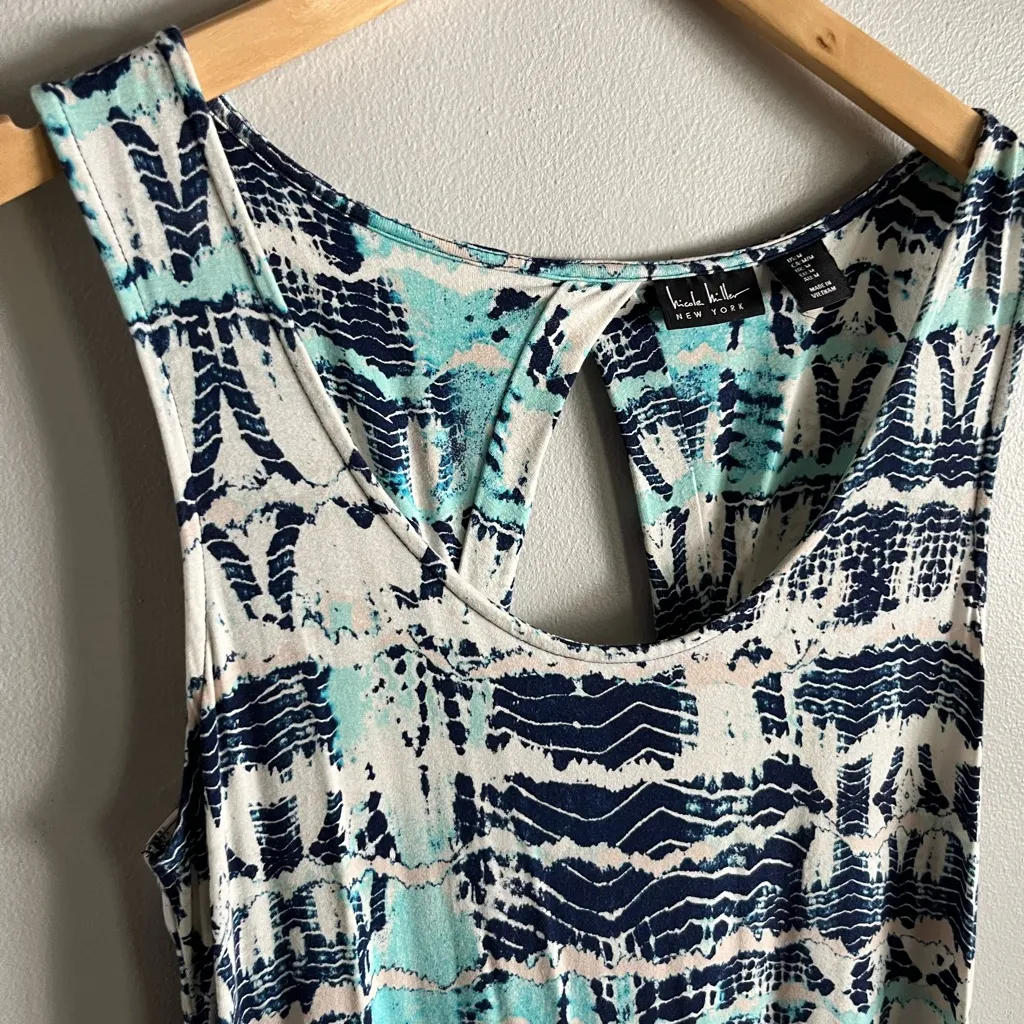 Nicole Miller New York Blue Aqua Abstract Print Sleeveless Maxi Dress M - Image 4