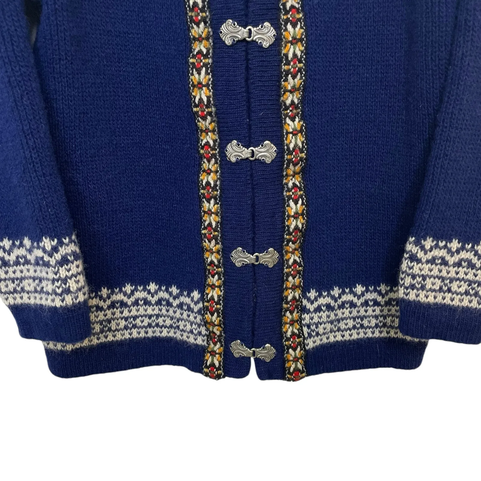 Vintage North Cape By Knut & Knut Norwegian Wool Sweater In Blue & White Large - Image 4