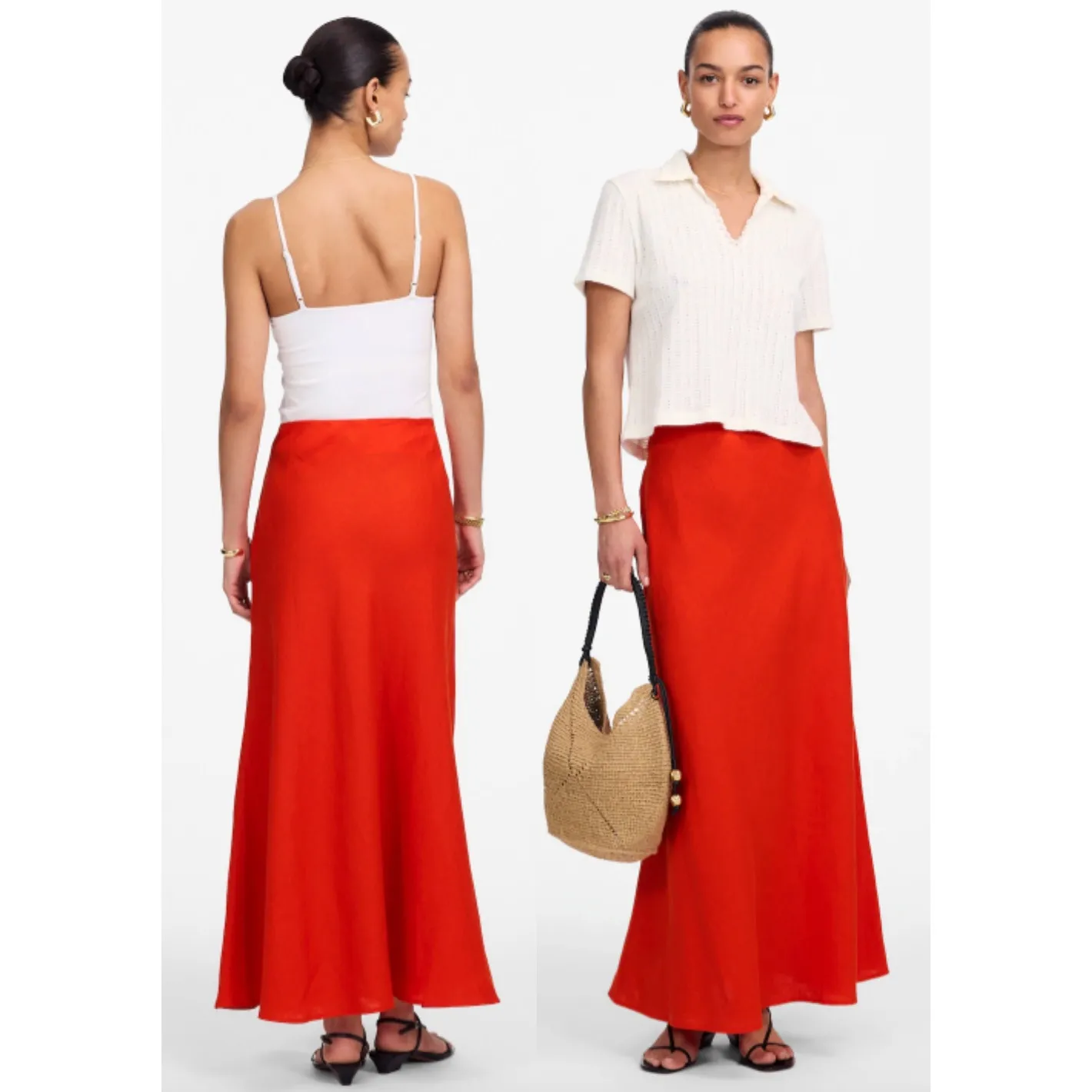 Madewell | NWT Linen Maxi Slip Skirt in Bright Flame Red | Sz 0 - Image 2
