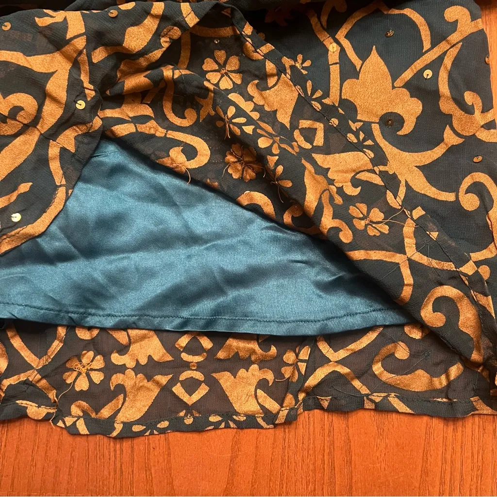 Soft Surroundings Vintage Beaded Sequin Embellished‎ Maxi Skirt Teal Gold Medium - Image 12