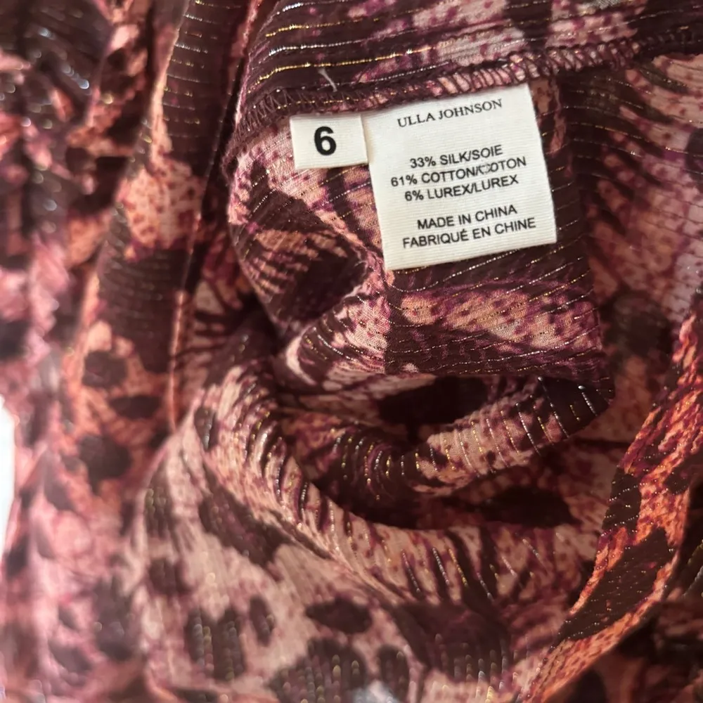 Ulla Johnson Dira Top Bordeaux Metallic Ruffle Size 6 Flutter‎ Sleeve Tassel Tie - Image 15