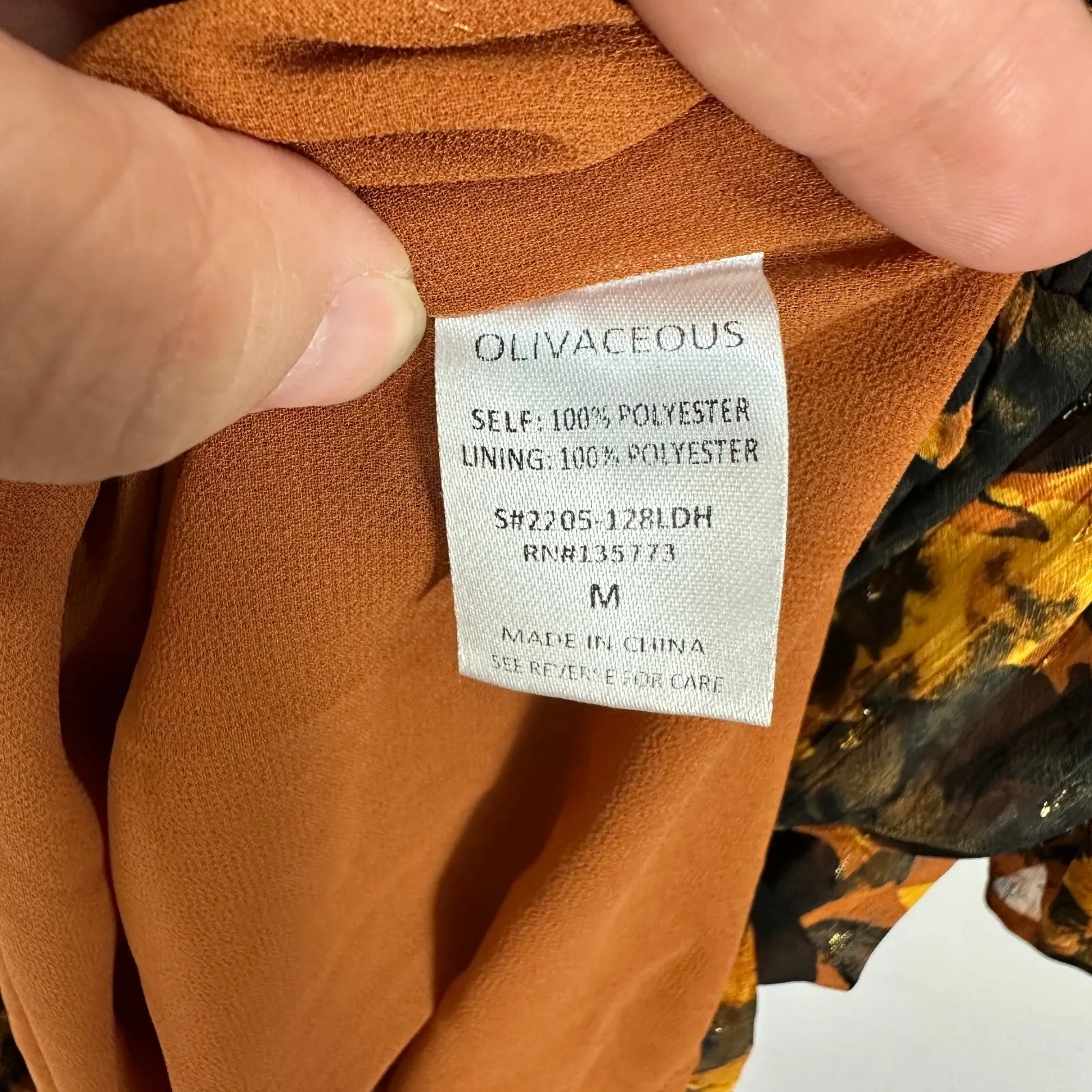 Olivaceous Dress M Burnt Orange Floral Whimsigoth Milkmaid Smocked Cottagecore - Image 4