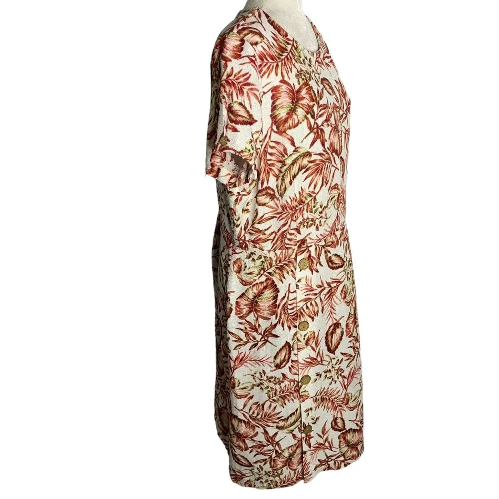 Shelby Palmer Midi Sheath Dress 16 White Floral Leaves Short Sleeves Buttons Zip - Image 6