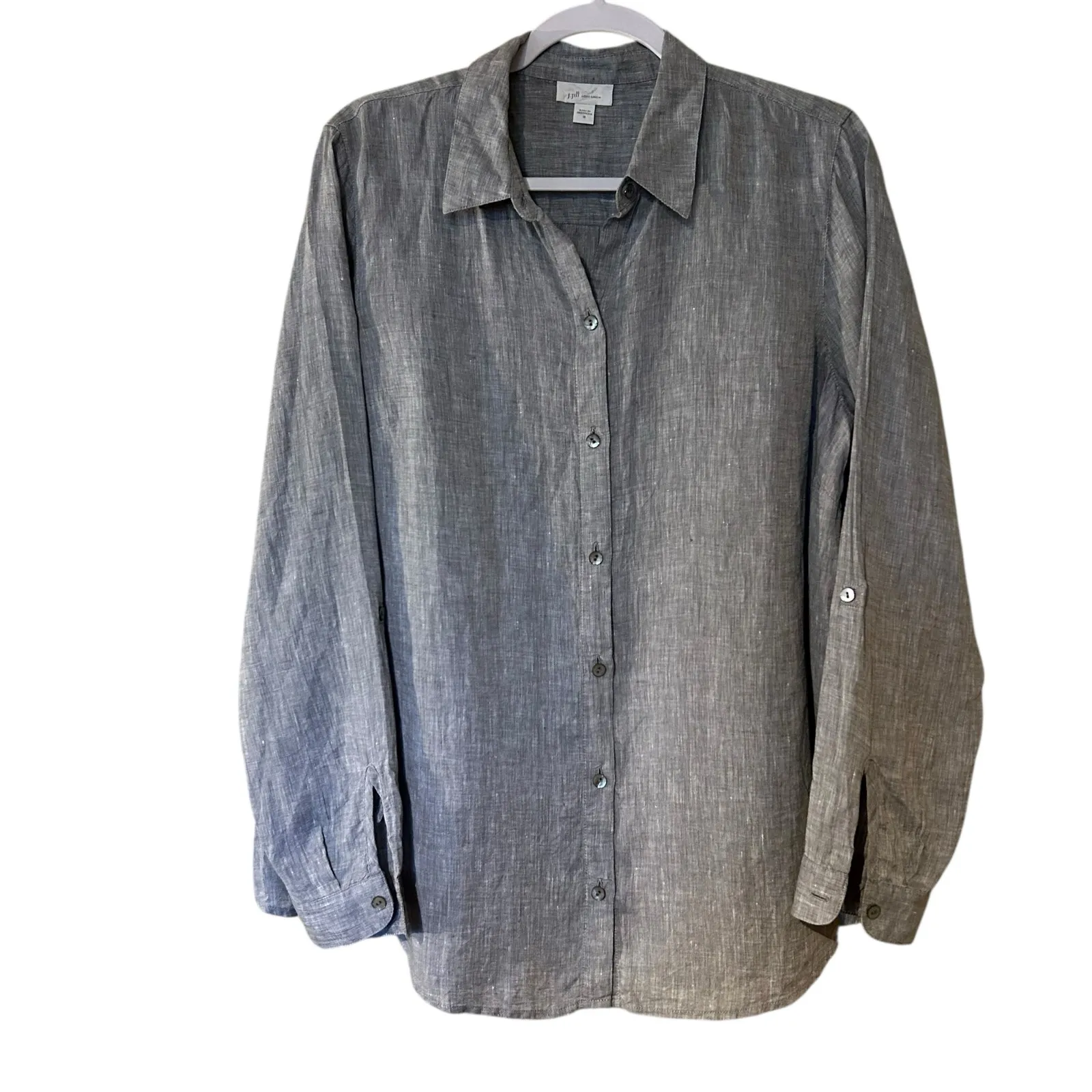 J. Jill Love Linen Blouse Tunic 100% Linen Heather Gray SZ Med Office Preppy - Image 2
