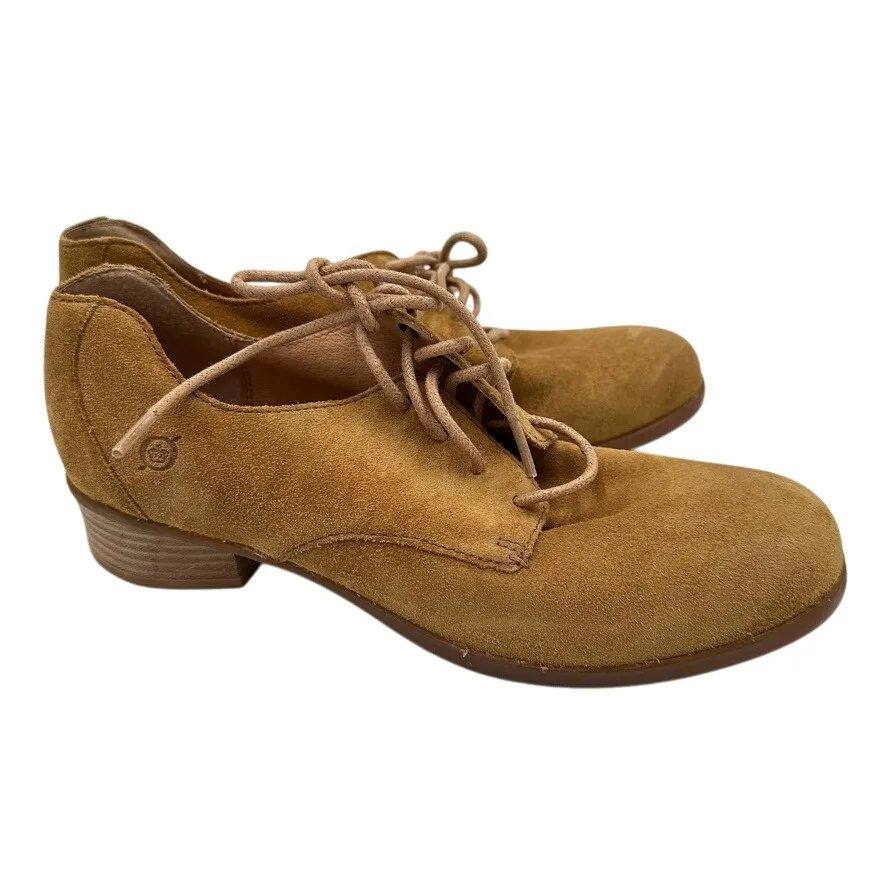 Born Hand Crafted Footwear Suede Lace Up Mott Oxford Heel Preppy Academia Retro Tan Size 9.5 - Image 2
