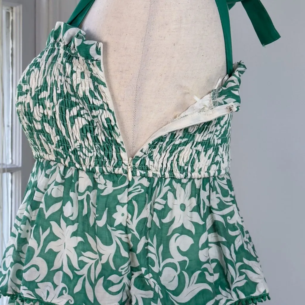 Fabrik Smocked Green and White Floral Ruffle Dress Small - Image 5