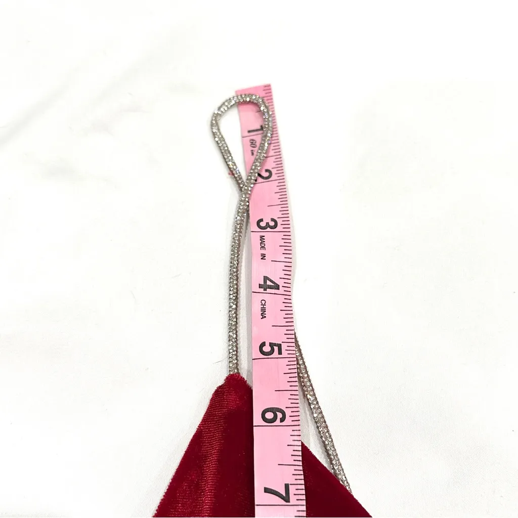 ASA Red Velvet Bedazzled Spaghetti Strap Asymmetrical Party Cocktail Dress Size M - Image 4