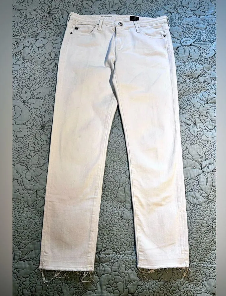 AG ADRIANO GOLDSCHMIED Stevie Slim Straight Raw Hem White Crop Ankle Jeans Sz 28 - Image 13