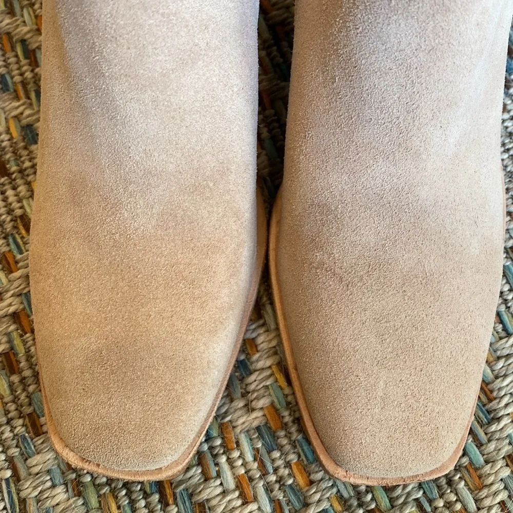 Jeffrey Campbell Rosee Beige Taupe Suede Pull-On Ankle Boot Stacked Heel Sz 7.5 - Image 9