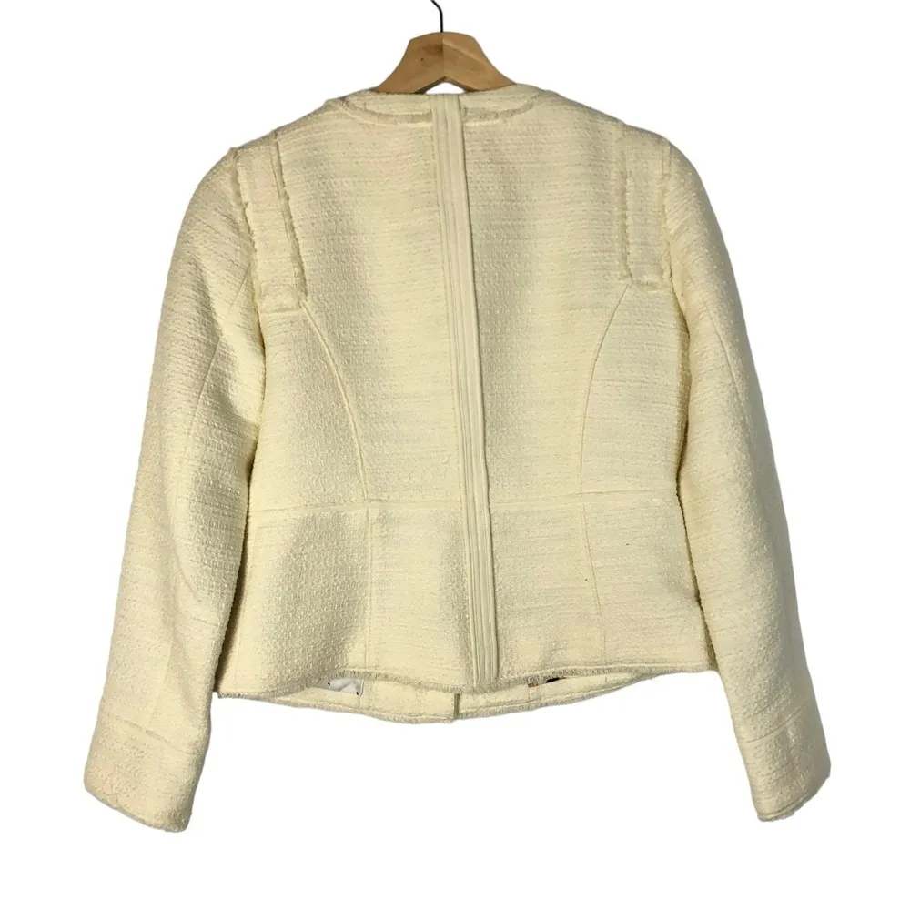 White House Black Market WHBM Ivory White Soft Tweed Jacket 2 - Image 6