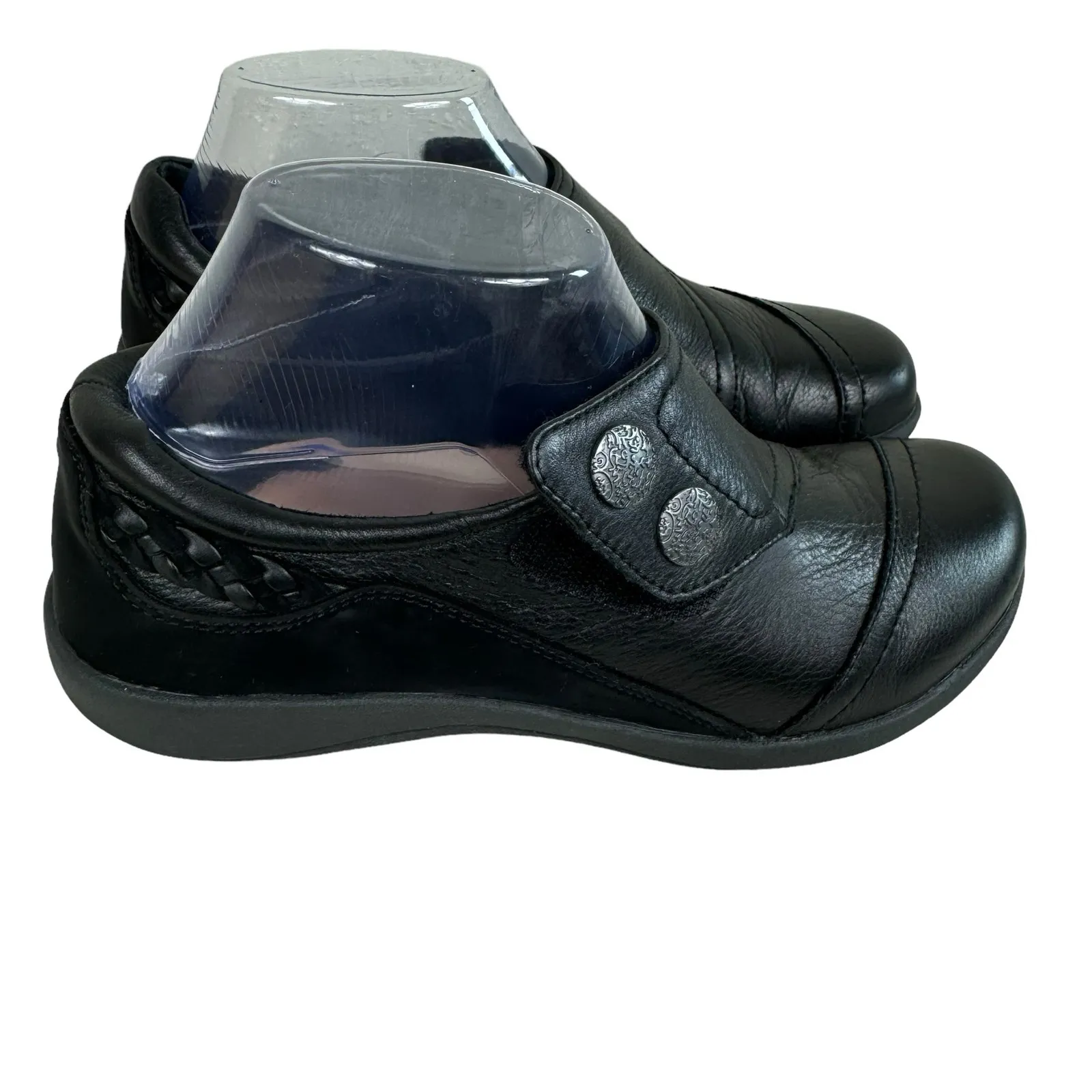 Aetrex Black Leather Upper Monk Strap Hook & Loop Comfort Shoes Size 7.5 8 - Image 2