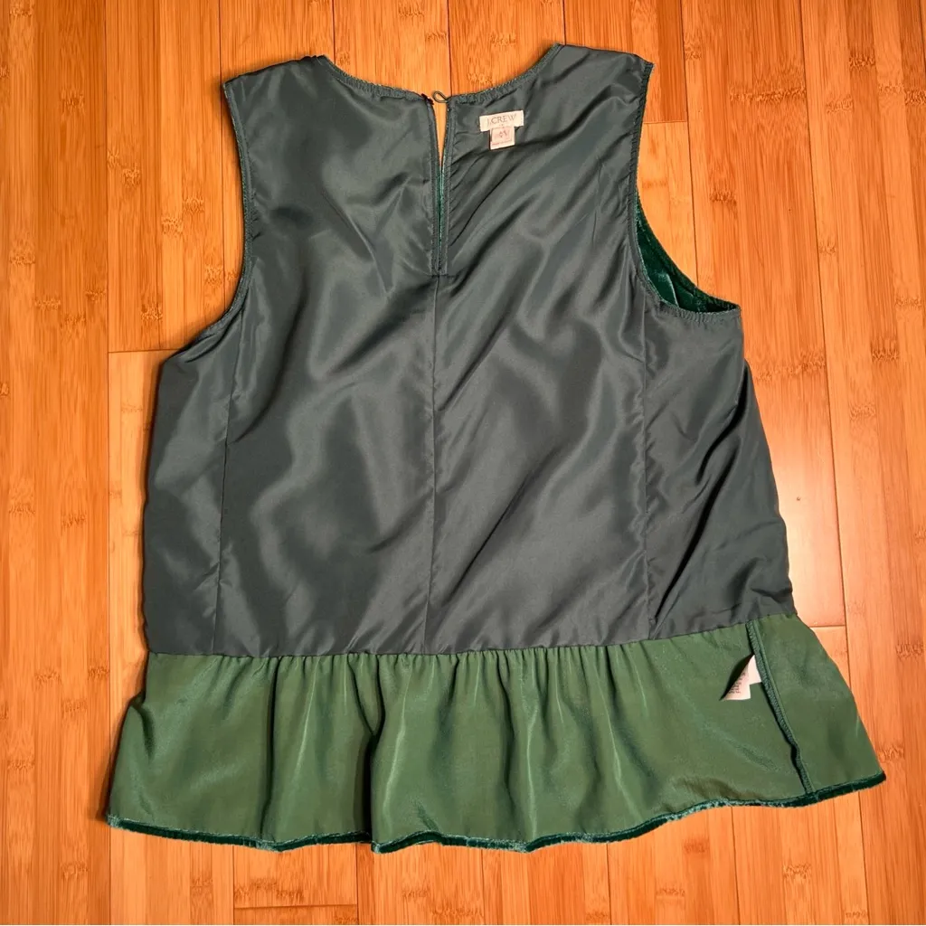 J.Crew Women's Emerald Green Peplum Sleeveless Keyhole Velvet Tank Shirt|Size:8 - Image 11