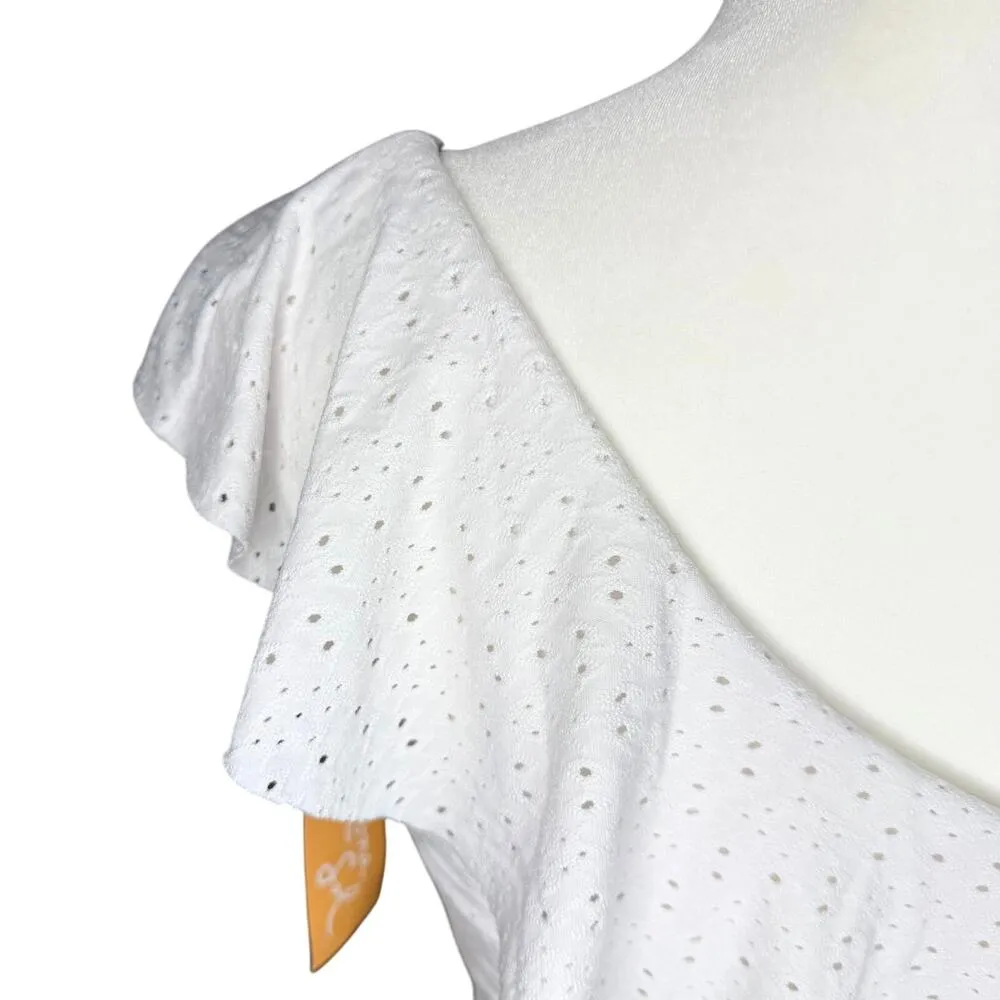 Kona Sol Target One Shoulder Ruffle Eyelet Bikini Top Padded Size Medium White - Image 6