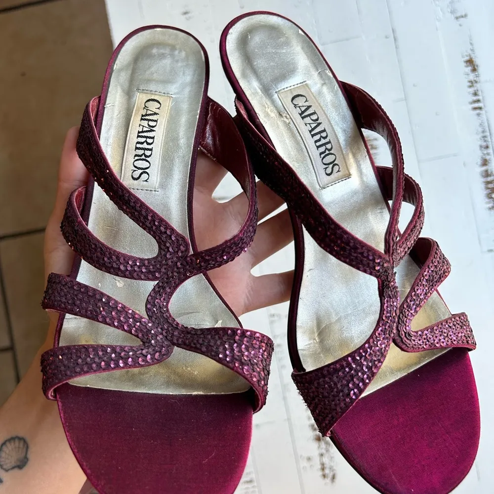 Caparros maroon sparkle sequin low formal dress heels - Image 10