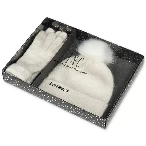 Inc International Concepts Glitter Beanie & Glove Set in Cream NWT MSRP $79 - Image 1