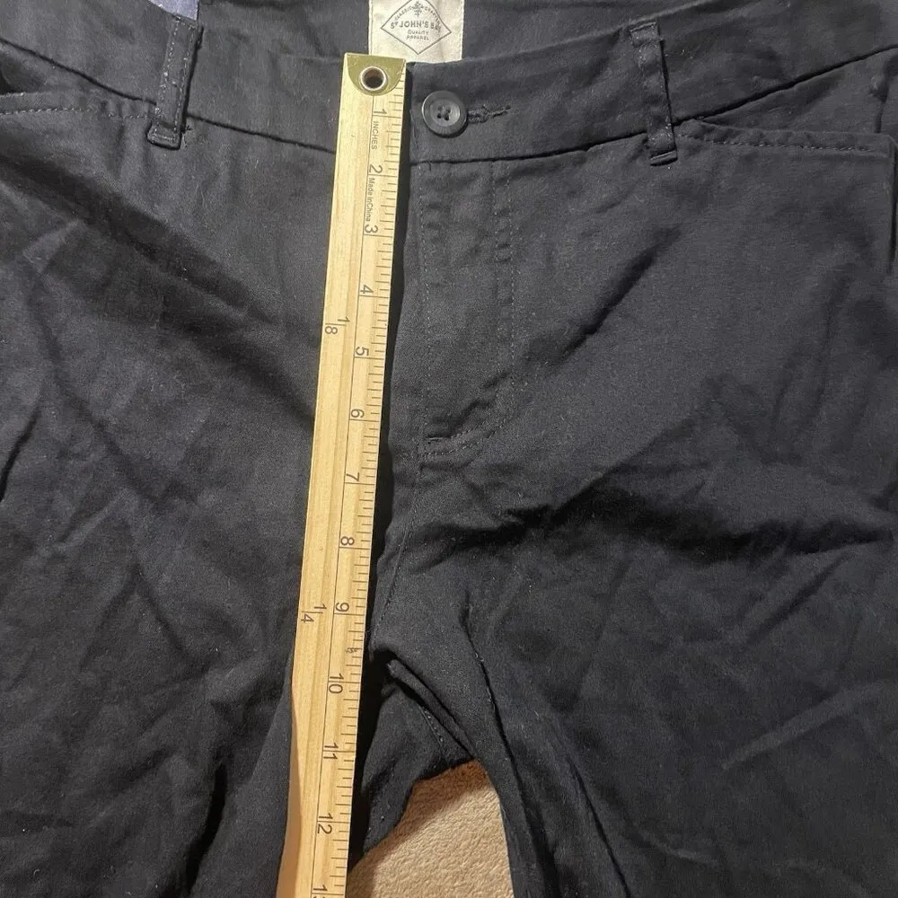 St John's Bay Pants Women's 12 Cropped Capri Black Stretch Cuffed Cotton Casual - Image 6