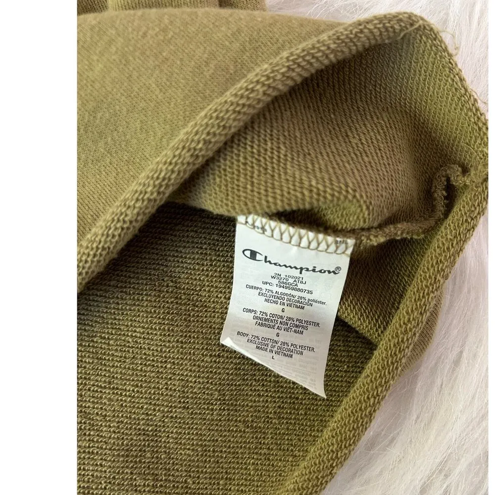Champion Hoodie Pullover Olive Green Crop Cut Hem Flower Hooded Size Large - Image 9