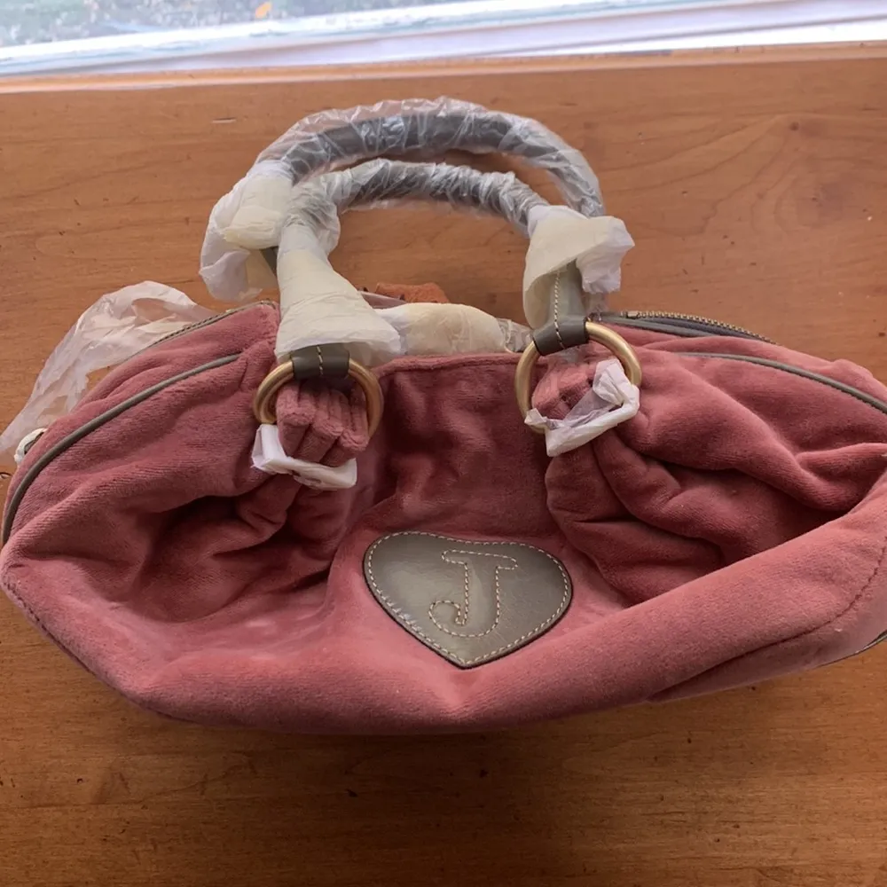 Retro  Pam & Gela Dark Pink Flowers Hobo Velour Handbag Brand New - Image 3