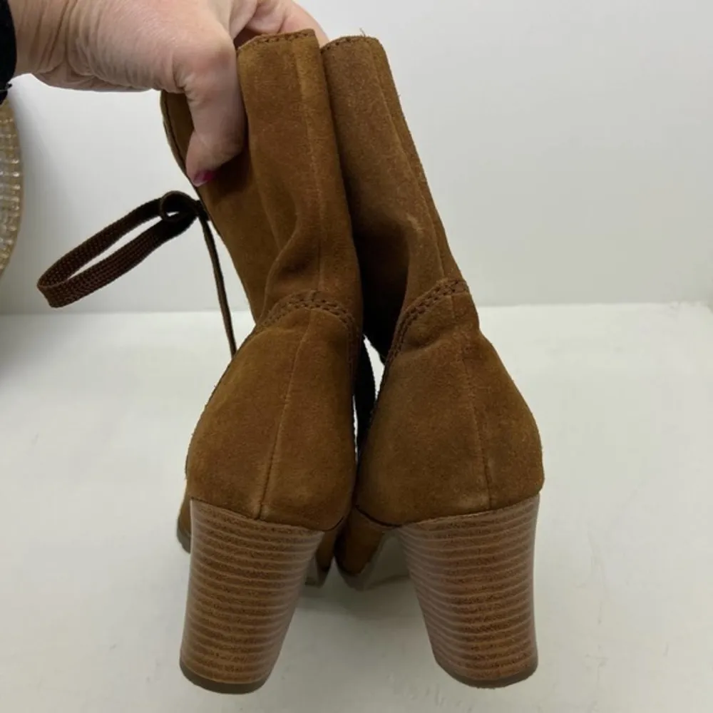 Sporto brown leather lace up chunky heel ankle booties round toe Y2K size 8.5 - Image 3