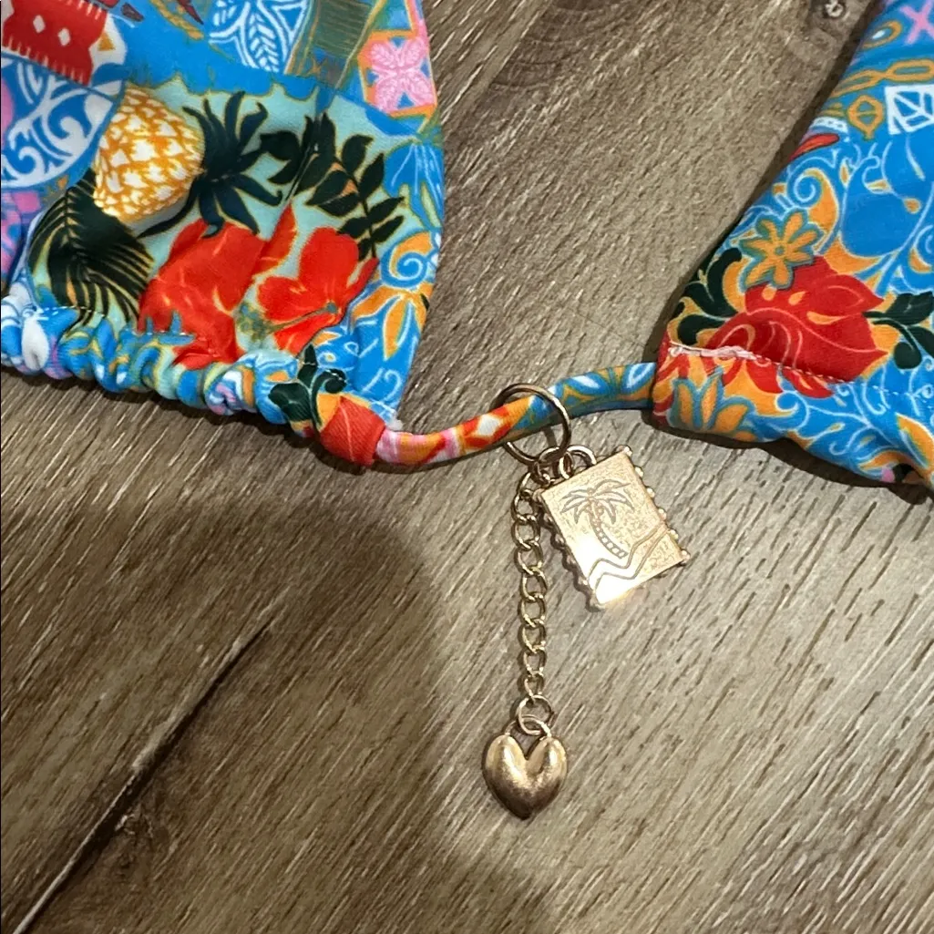 Colorful Patterned Bikini Set pineapple and palm tree Red - Image 2