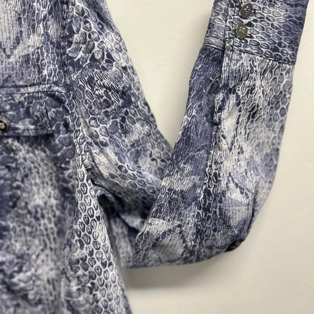 Focus 2000 Blue Snake Print Jean Jacket Size 14 - Image 4