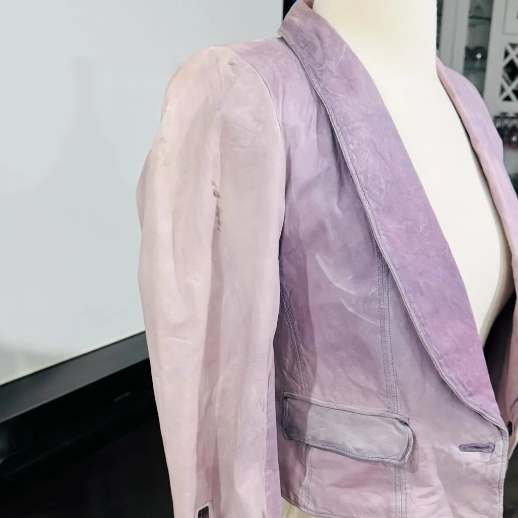 Alice + Olivia  LILAC DISTRESSED LAMBSKIN JACKET - Image 3
