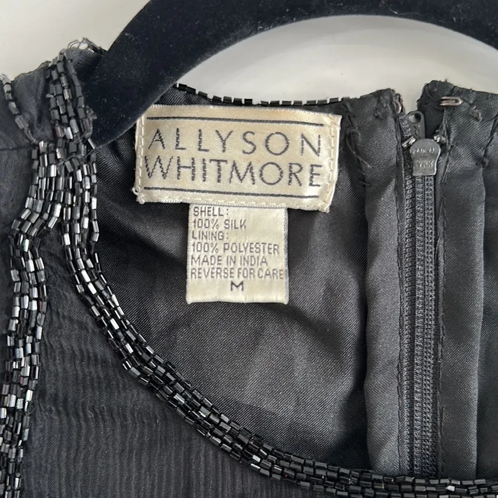 Allyson Whitmore Black Vintage 80s Beaded/Sequins Dress 100% Silk Size M… Size M - Image 6