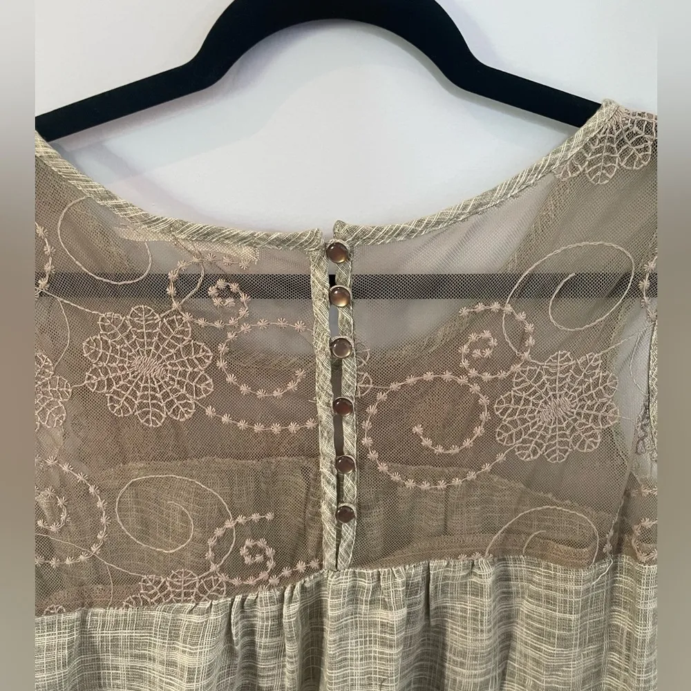 Blue Bird Womens Tunic Woven Brown Tan Cotton Lace Layered Lined in size L - Image 5