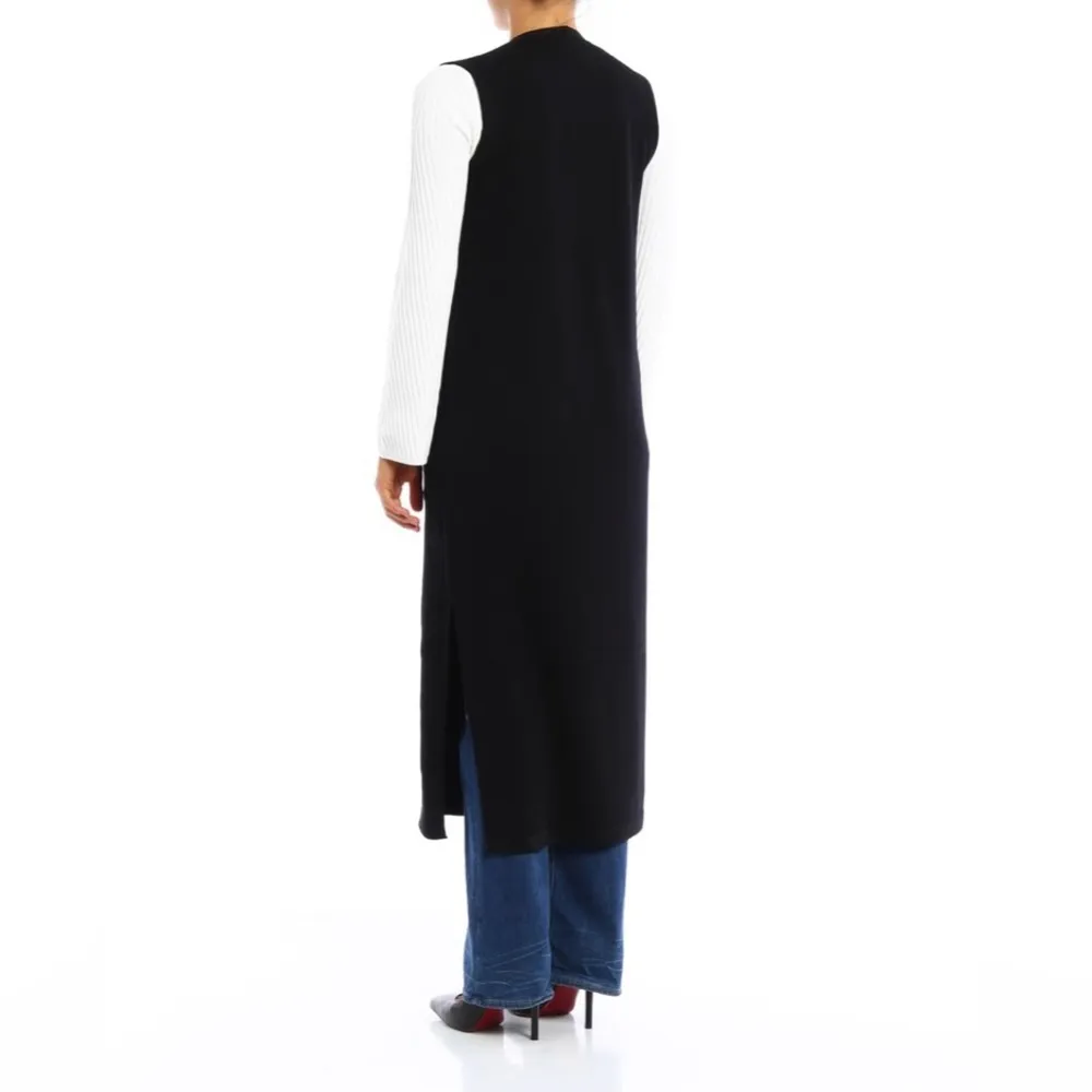 Theory Torina Black Long Sleeveless Merino Wool Duster Cardigan Sweater Sm - Image 3