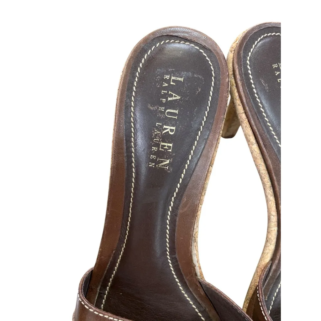 Lauren Ralph Lauren Womens Brown Leather Cork Heels Size 8B SKU 8841 - Image 10