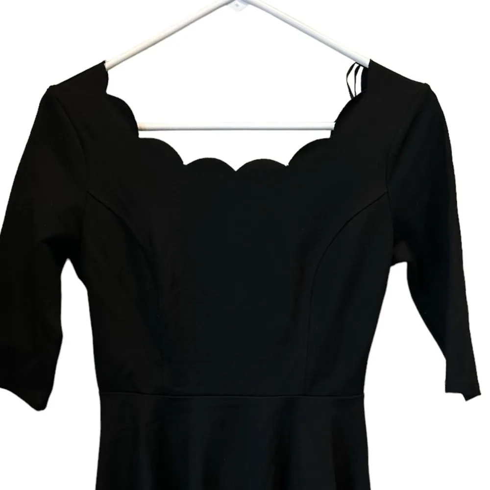 Lulus Tip the‎ Scallops Black Scalloped Scoop Neck Skater Dress - Image 4