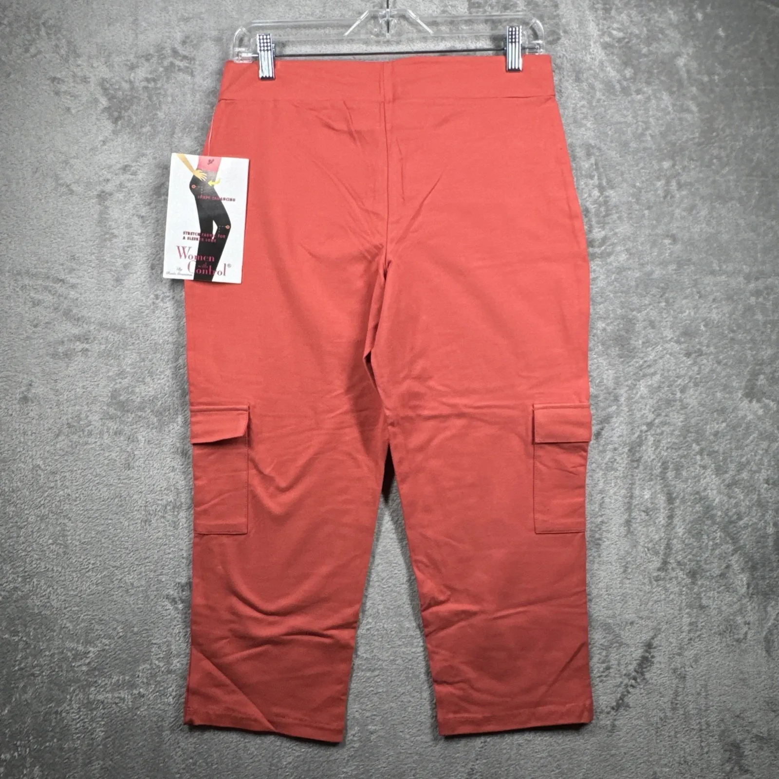 Women with Control Leggings S Petite Coral Slimming Contouring Crop Cargo Casual Orange Size undefined - Image 3