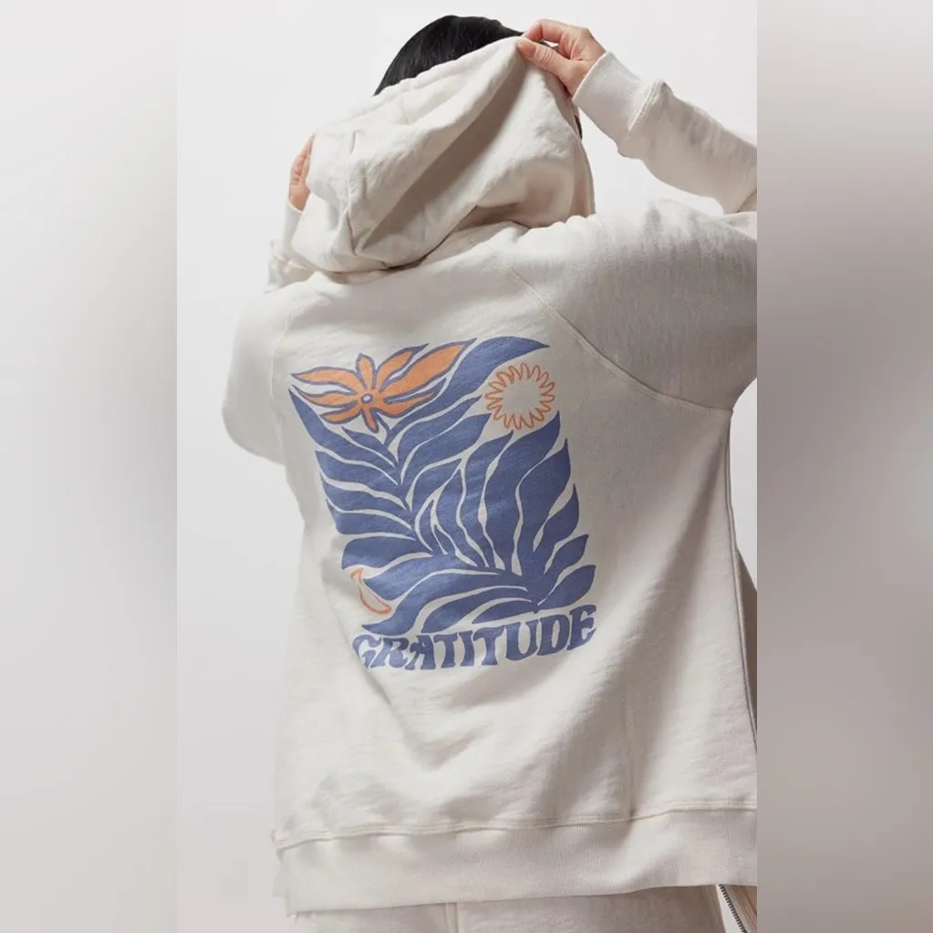 Spiritual Gangster NWT Gratitude Slub Terry  Raglan Full Zip Cream Hoodie XS - Image 2