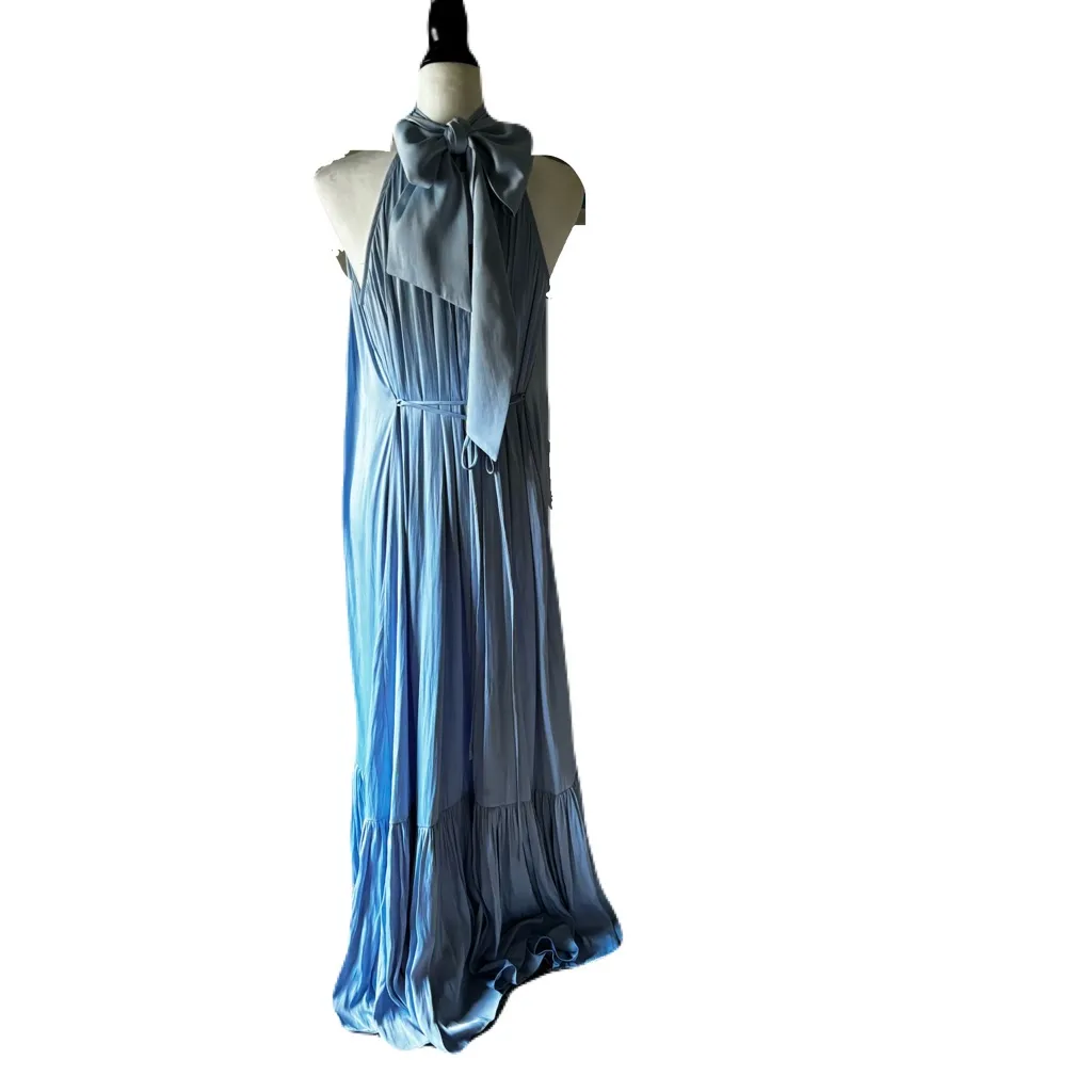 O.P.T. Halter Maxi Dress | NWT | Satin Pleated Baby Blue| Size Small Blue - Image 4