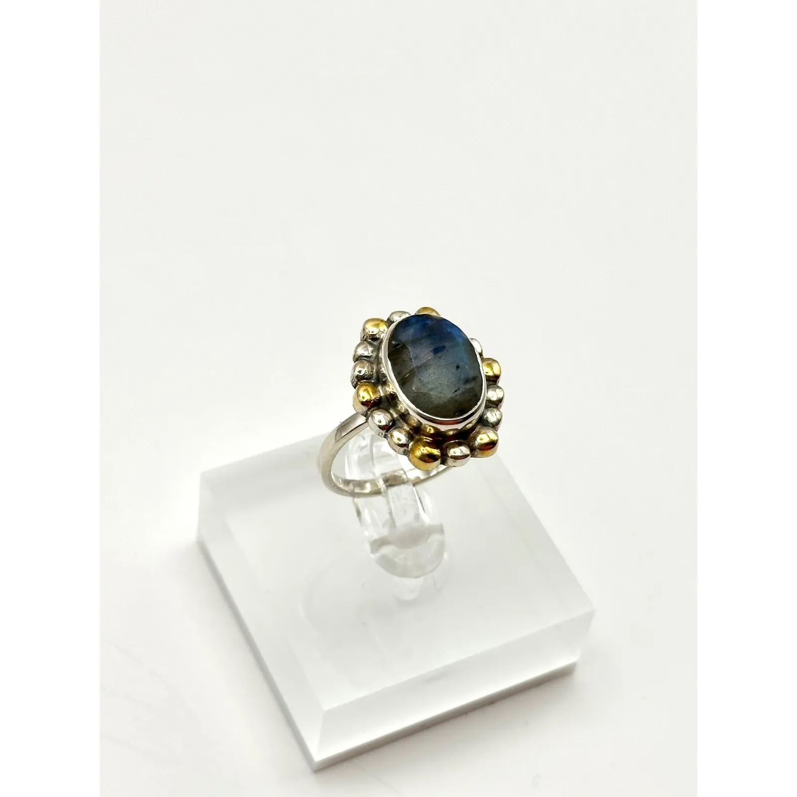 Faceted Labradorite Sterling Silver Handmade Ring Size 8 - Image 2