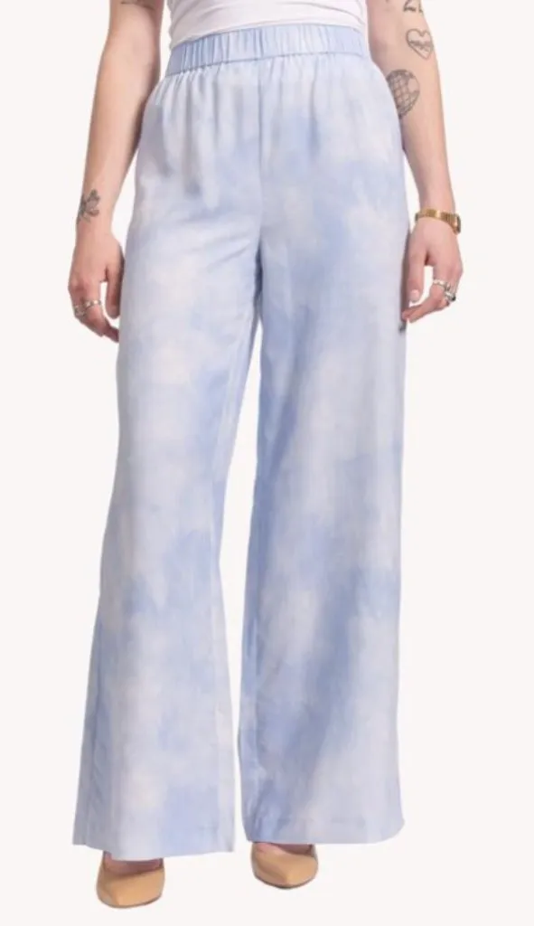 NAADAM Pants Washed Silk Wide Leg Blue Pull On Elastic Waist Lightweight Size S - Image 1