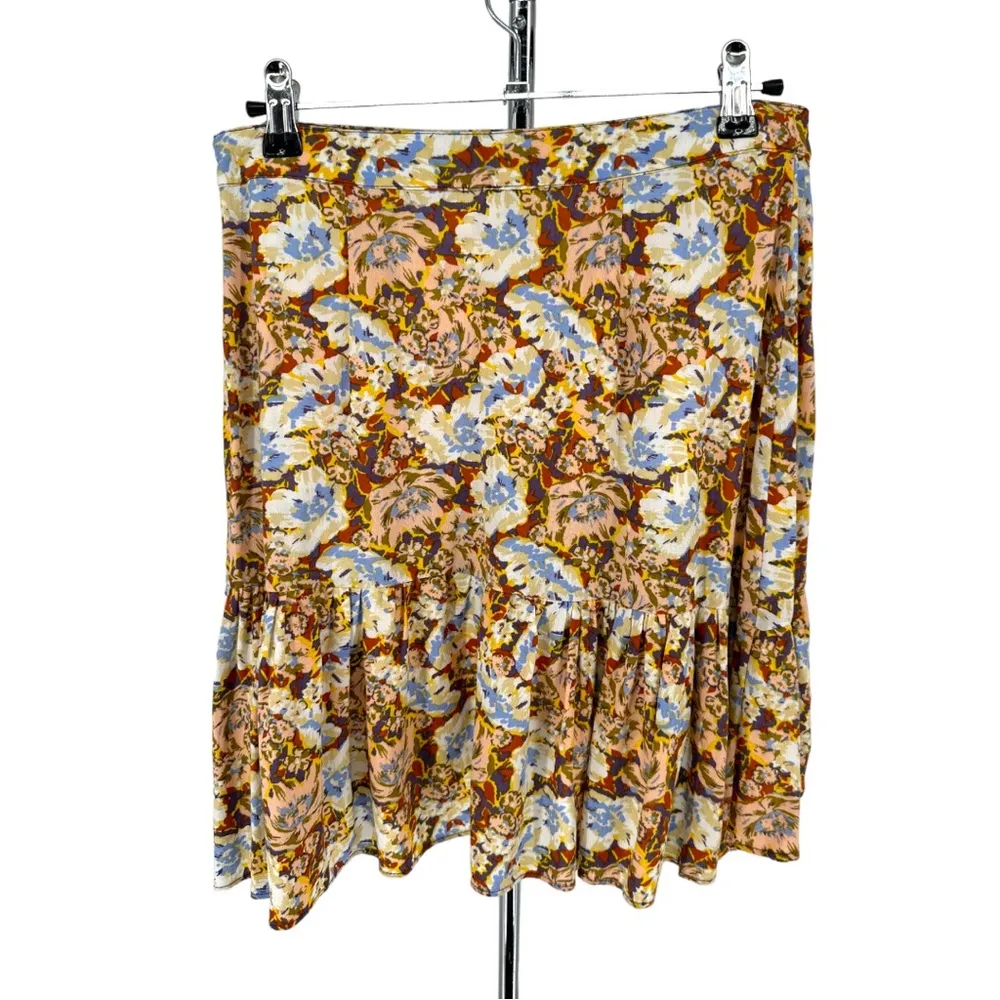 Free People Nadia Yellow Floral Print Ruffled Wrap Mini Skirt size 0 - Image 10