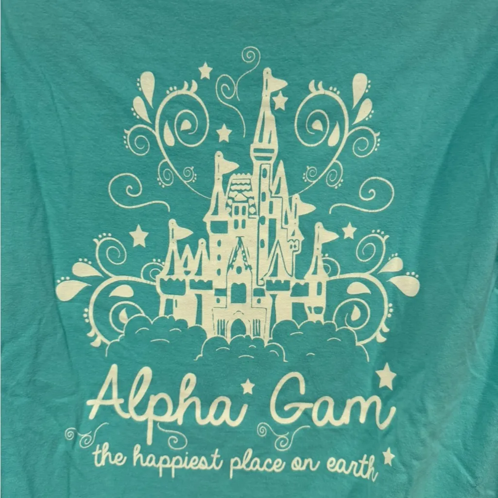 Aqua Disney Alpha Gamma Delta Sorority Long Sleeve Shirt with Pocket Design - Image 2