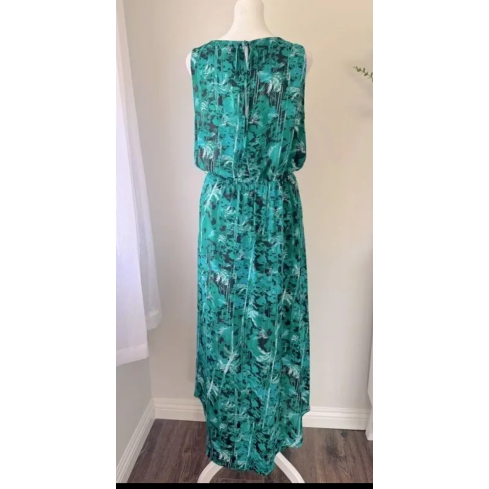 Ambar Dress sz S Teal Green Midi Hi Low Hem Sleeveless Tropical Vacation Cruise - Image 4