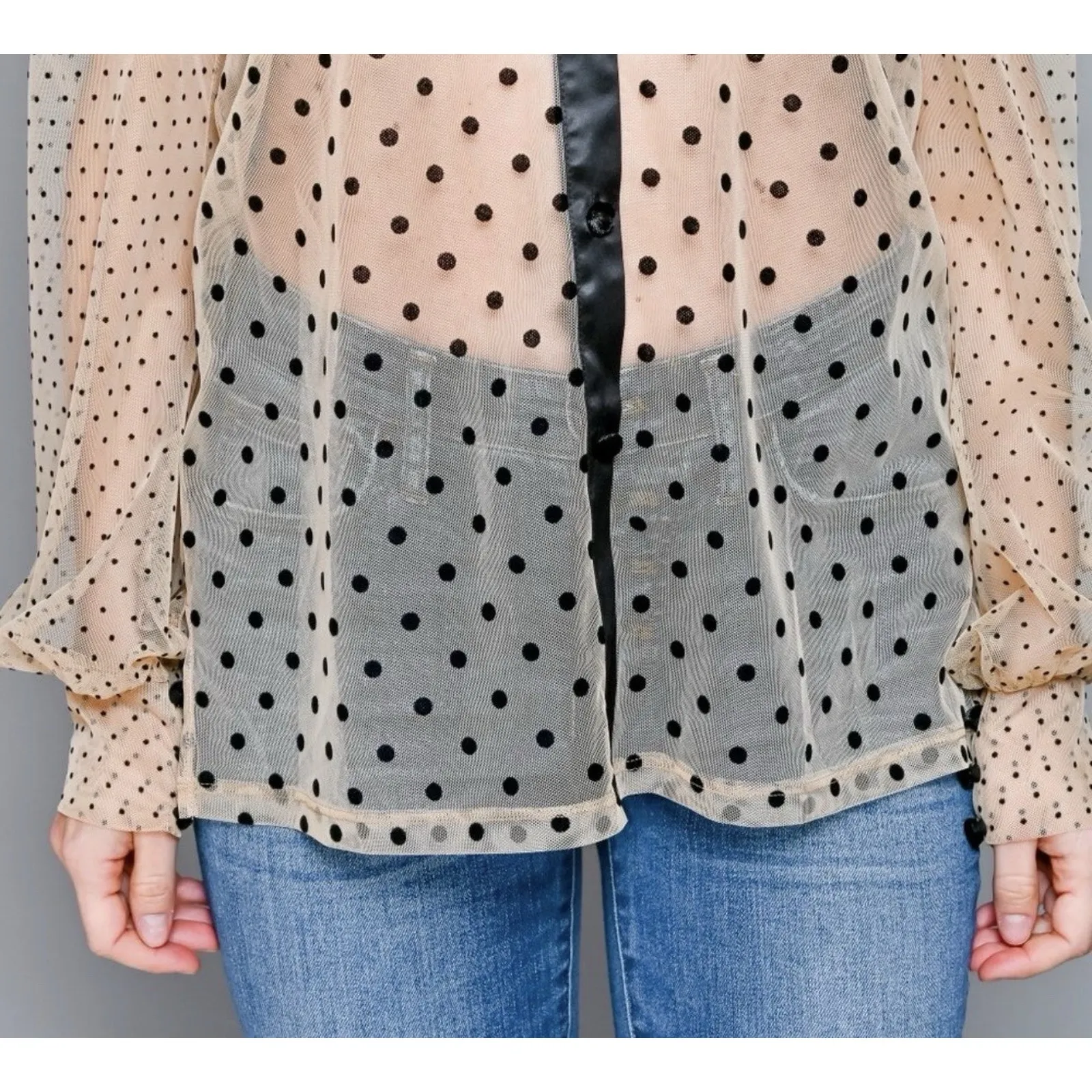 Intimissimi Sheer Nude Tulle Polka Dot Shirt for women’s Size M, NWT Black Size M - Image 2