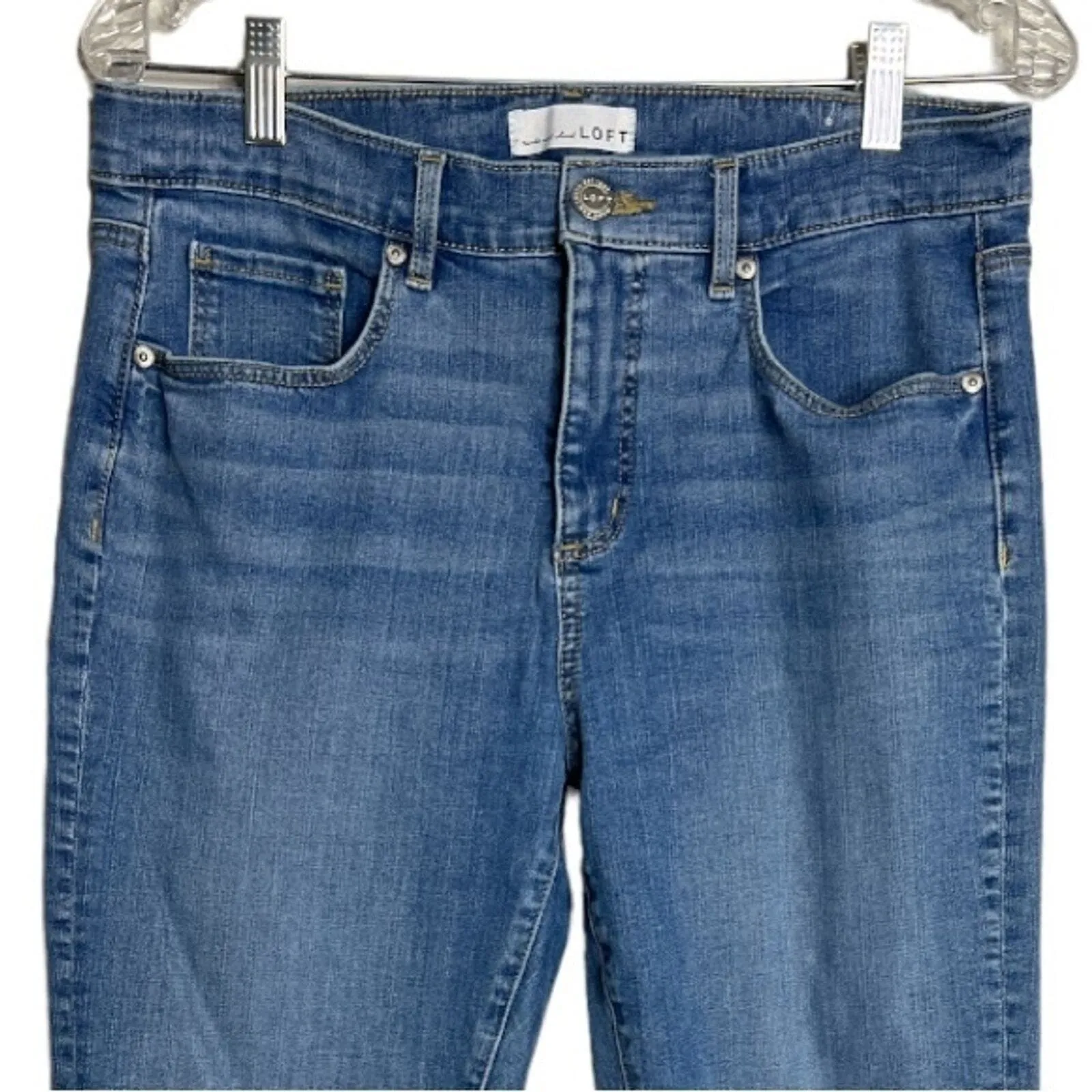 Loft Jeans Womens 10 30" Modern Skinny Crop Blue‎ Raw Hem Embroidered Hem Casual - Image 3